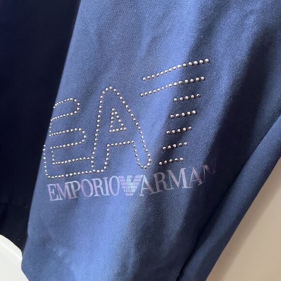 EMPORIO‎ ARMANI EA7 Hoodie Sweatshirt Dress Women Small Jersey Navy Blue Luxury - Picture 3 of 14